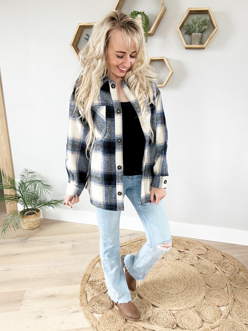 Beautiful Mess Oversized Plaid Shacket in Navy (SALE)