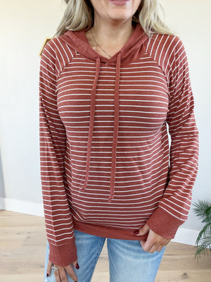 With You Striped Hooded Top in Rust