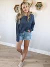 Tough Girl Long Sleeve Solid Knit in Denim