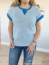 Tell Me Why Thermal Striped Top in Blue