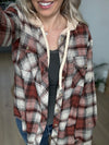 Losing Sleep Hooded Button Down Shirt in Rust Plaid