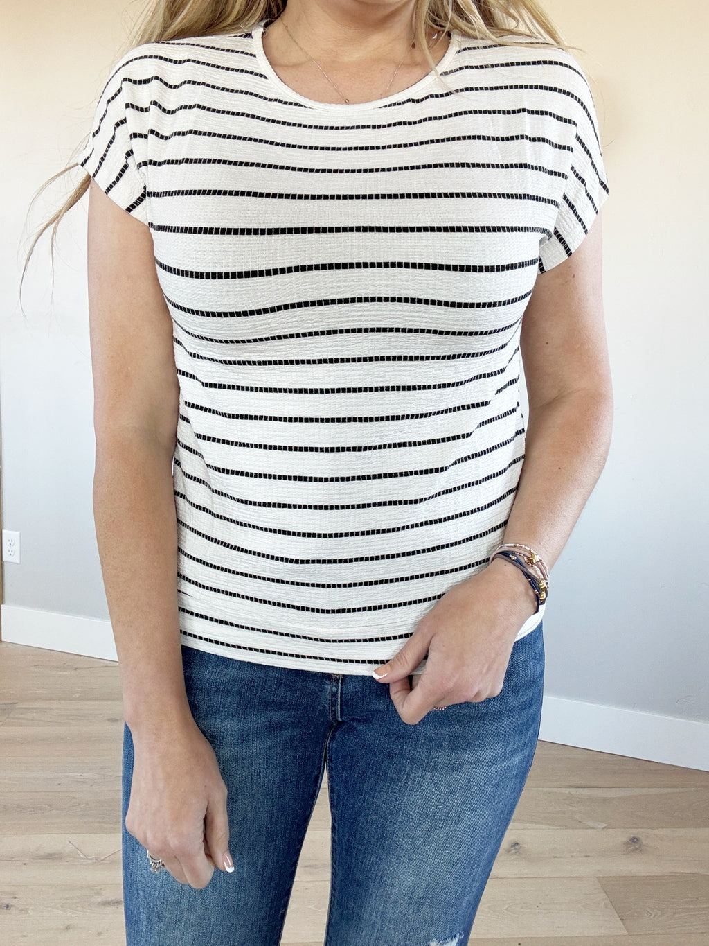 Promises Crew Neck Striped Top in Ivory