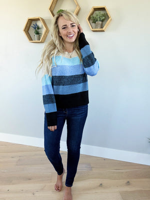 Confident Blue and Oatmeal Striped Sweater