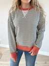 Serendipity Striped Terry Pullover Top in Charcoal