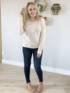 Best Friends Boucle Knit Block Soft Henley in Beige and Blush