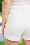 Judy Blue High Rise Double Roll Cuffed Shorts in White