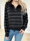 Send Me A Sign Modal Striped Quarter Zip in Black and Cream