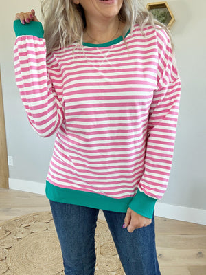 Off We Go Striped Long Sleeve Sweatshirt (Multiple Colors) (Pink Label)