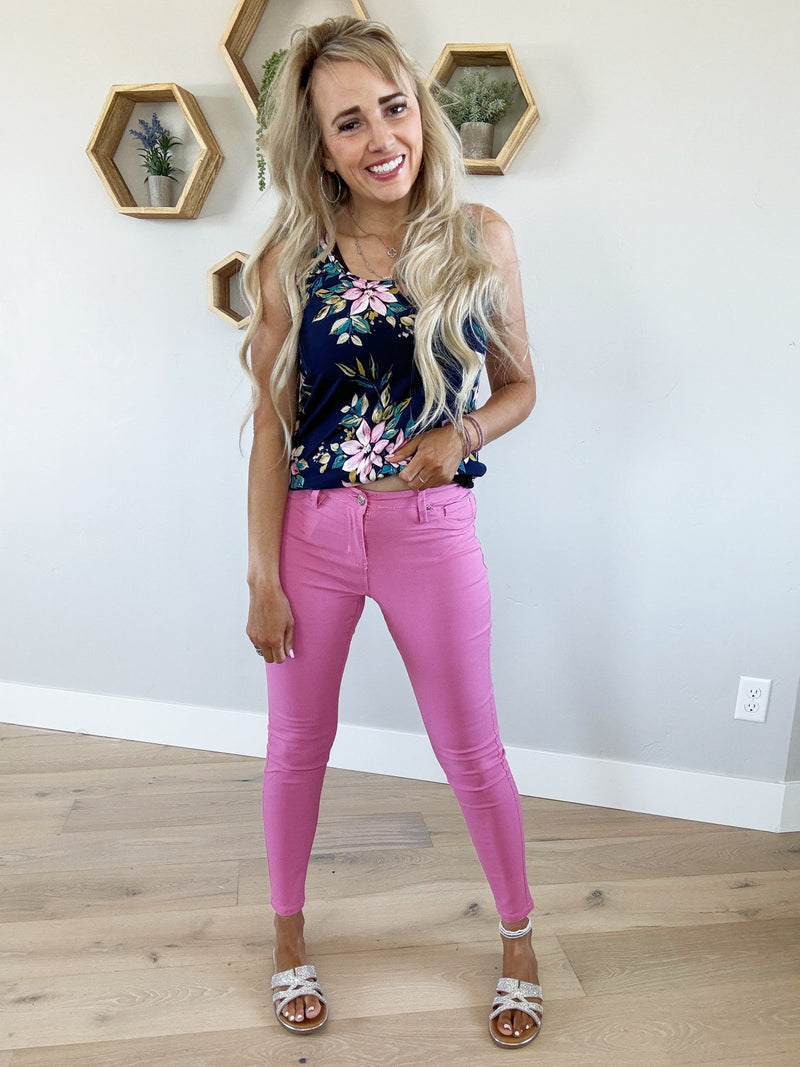 YMI Junior Mid-Rise Skinnies in Flamingo