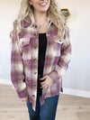 Unbalanced Raw Hem Plaid Hooded Jacket in Purple Mix