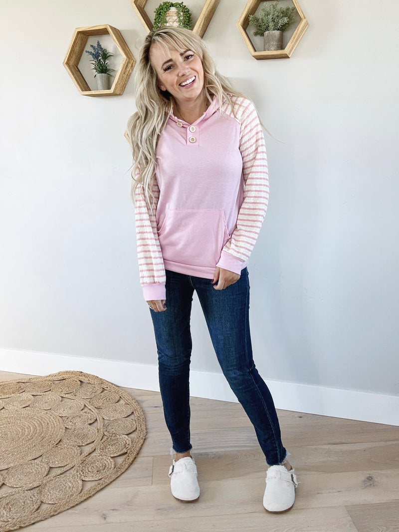 Sweetness Striped Hooded Top in Pink