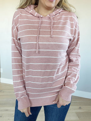 True Love Hooded Pullover Sweater in Blush Stripes