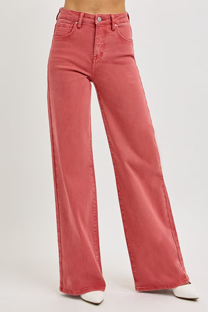 Risen High Rise Tummy Control Wide Leg Jeans