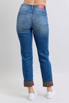 Judy Blue Plaid Cuffed Straight Leg Jeans