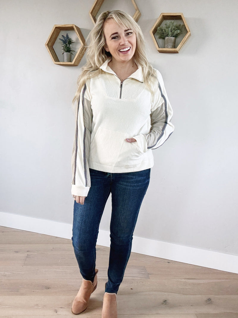 Celebrate Color Block Fleece Half-Zip in Ivory Mix