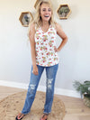 Casual Competition Floral Tank in Ivory and Red