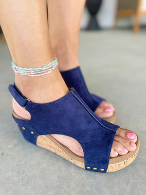 Corky’s Carley Sandals in Navy Faux Suede