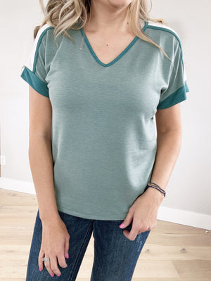 Reputation V-Neck Short Sleeve in Dark Sage