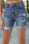 Risen Distressed Rolled Denim Shorts