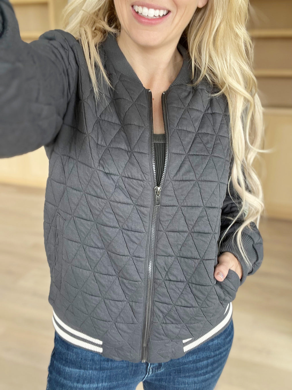 Away From Home Knit Jacquard Bomber Jacket in Slate Gray (SALE)