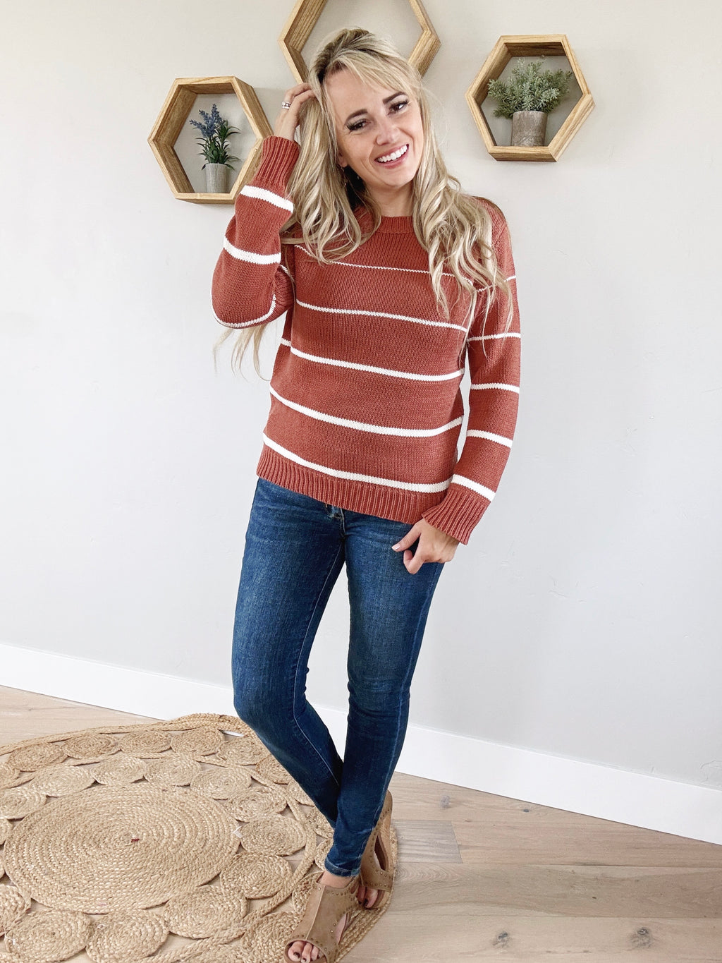 It's On Striped Sweater in Poppy