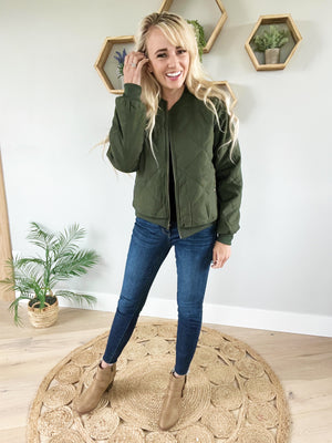 Specialty Quilted Bomber Jacket in Olive