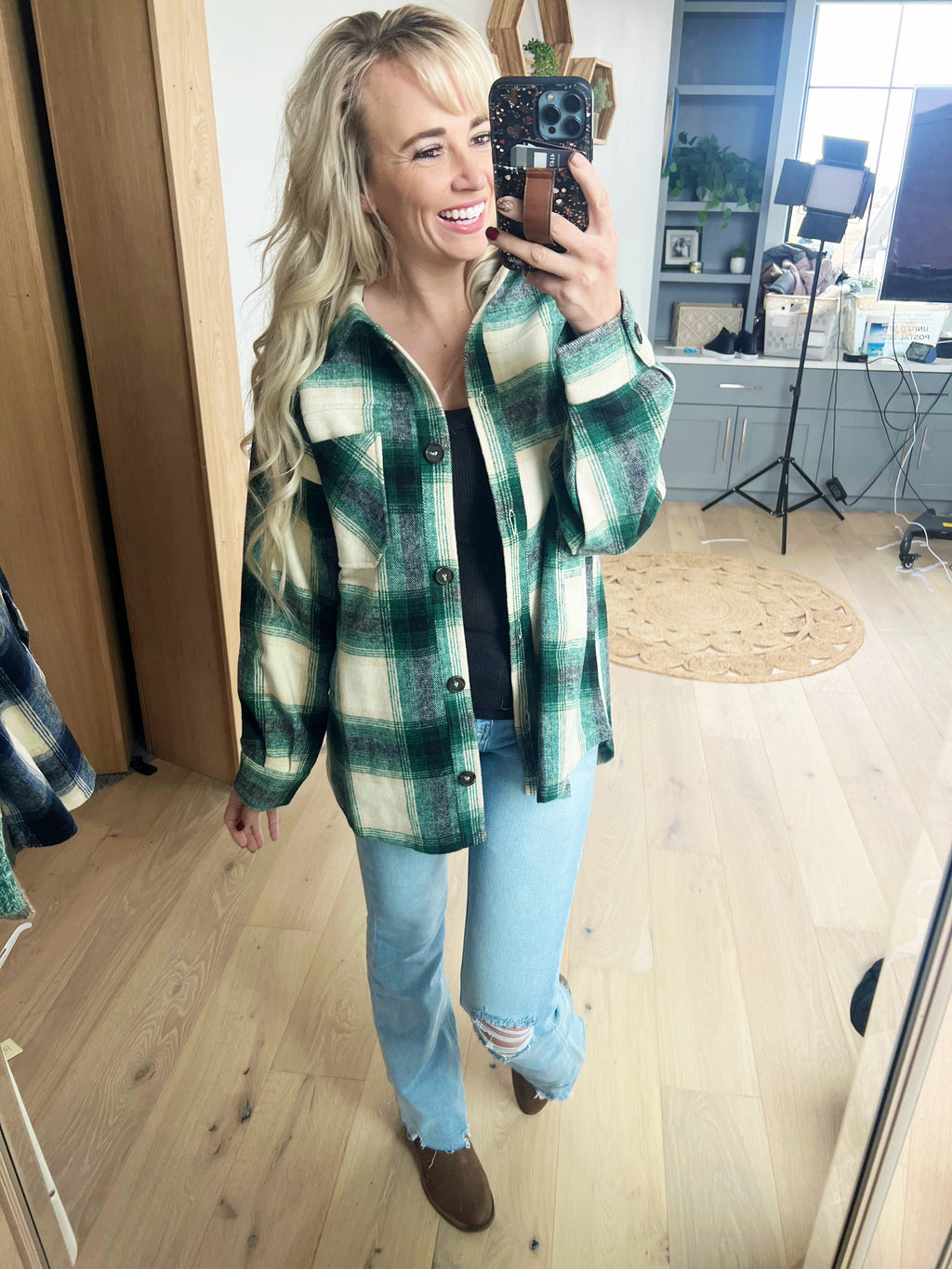 Beautiful Mess Oversized Plaid Shacket in Hunter Green