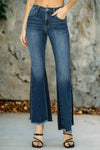 Risen High Rise Side Shadow Seam Detail Slit Flare Jeans