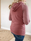 Seasons Striped Contrast Drawstring Hoodie in Marsala