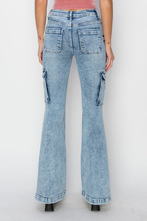 Risen High Rise Cargo Flare Jeans