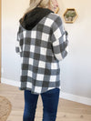 Sit Back Checkered Hooded Flannel in Black and Ivory