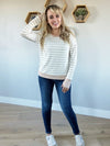 Perfect Match Wide Neck Long Sleeve Striped Top in Ivory and Taupe