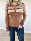 No Surprise Color Block Ribbed Sweater Henley in Camel