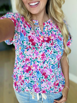 Envy Floral Wrinkle Free Top in Magenta Multi