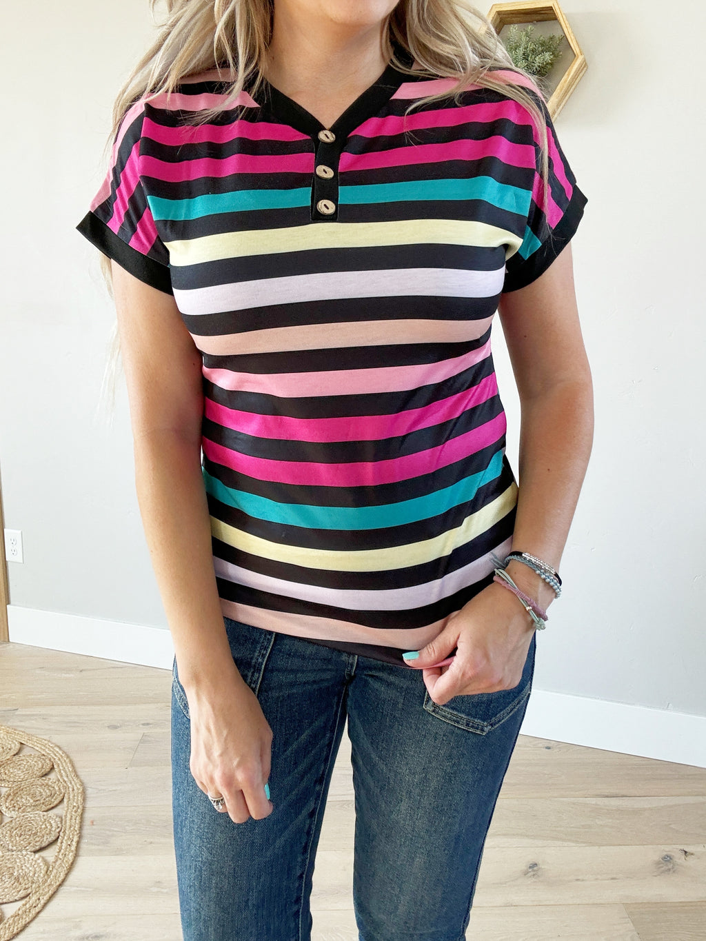 Follow Your Dreams Striped Short Sleeve Top (Pink Label)