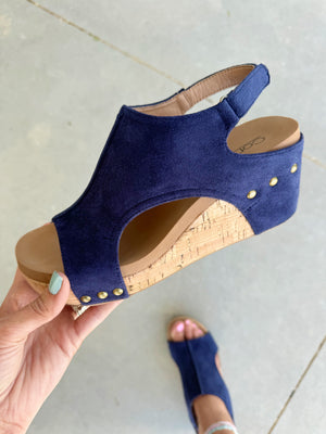 Corky’s Carley Sandals in Navy Faux Suede