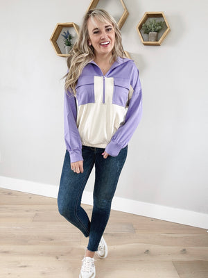 I Like It My Way Long Sleeve Knit Pullover in Lavender