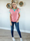 Love Me Striped Short Sleeve in Coral and Teal