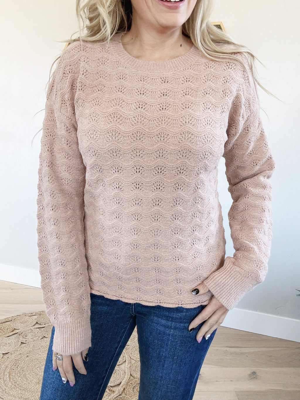 Why Wait Lace Knit Sweater in Dusty Mauve