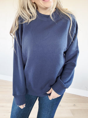 Little Bit of Love Fleece French Terry Crew Neck in Navy