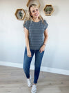 Motivated Cut Out Striped Top in Charcoal