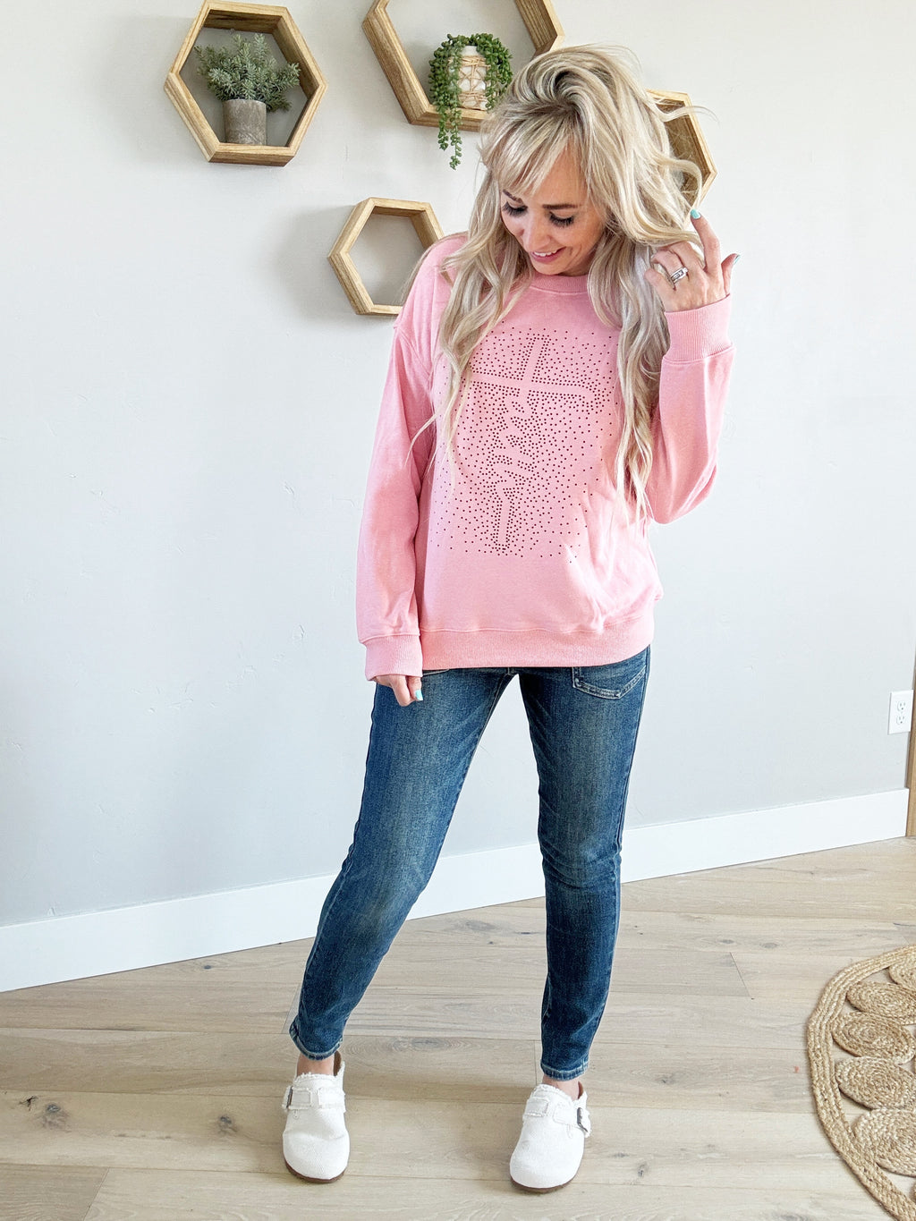 Faith Rhinestone Detailed Sweatshirt (Pink Label)