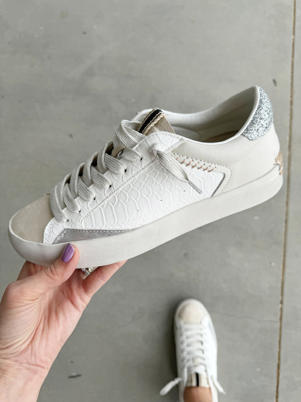 Shushop Ruby Sneakers in Ivory, Beige, and Silver