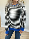 Off We Go Striped Long Sleeve Sweatshirt (Multiple Colors) (Pink Label)