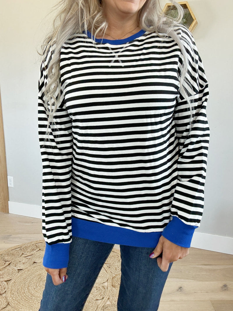 Off We Go Striped Long Sleeve Sweatshirt (Multiple Colors) (Pink Label)