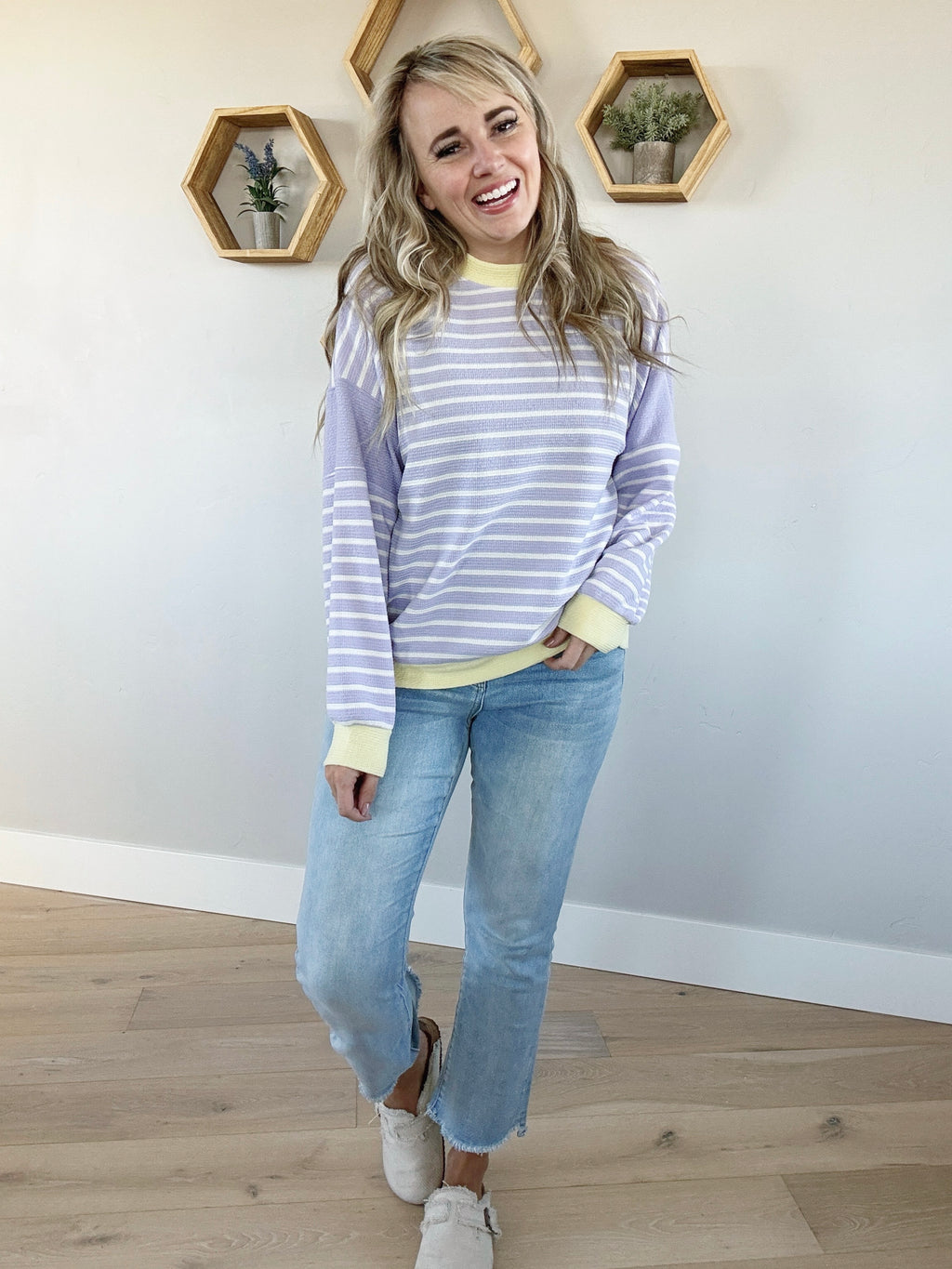 Uptown Girl Striped Long Sleeve in Lavender and Banana