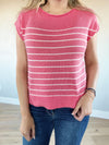 Only You Boat Neck Short Sleeve Striped Sweater in Coral