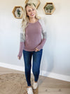 It's Time Long Sleeve with Striped Shoulders in Mauve