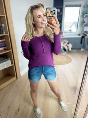 Get Away Knit Henley Top in Plum