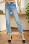 Risen High Rise Distressed Cropped Straight Jeans